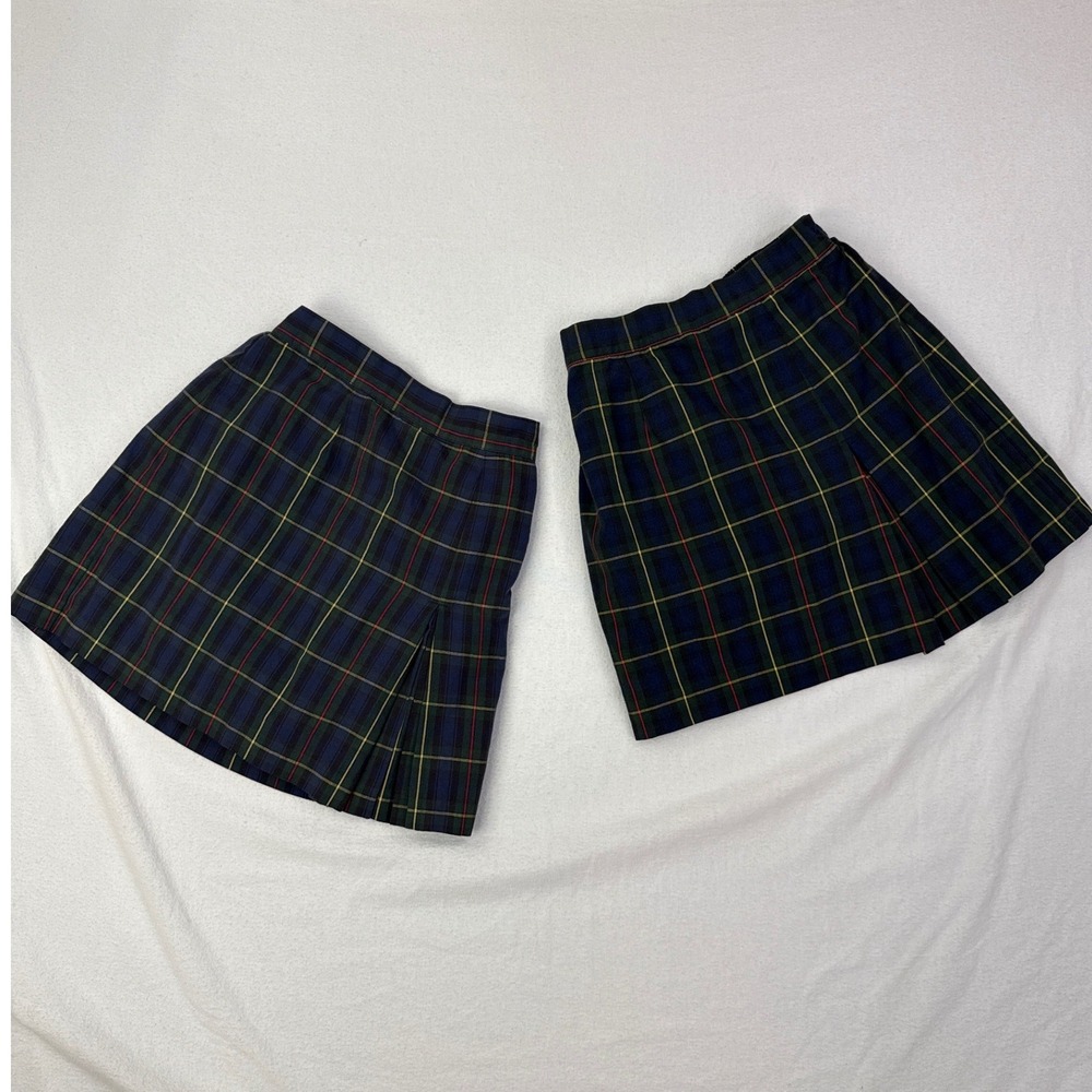 Parker Kids Plaid School‎ Uniform Skorts Skirt Set of 2 Navy Green Tartan Size 8